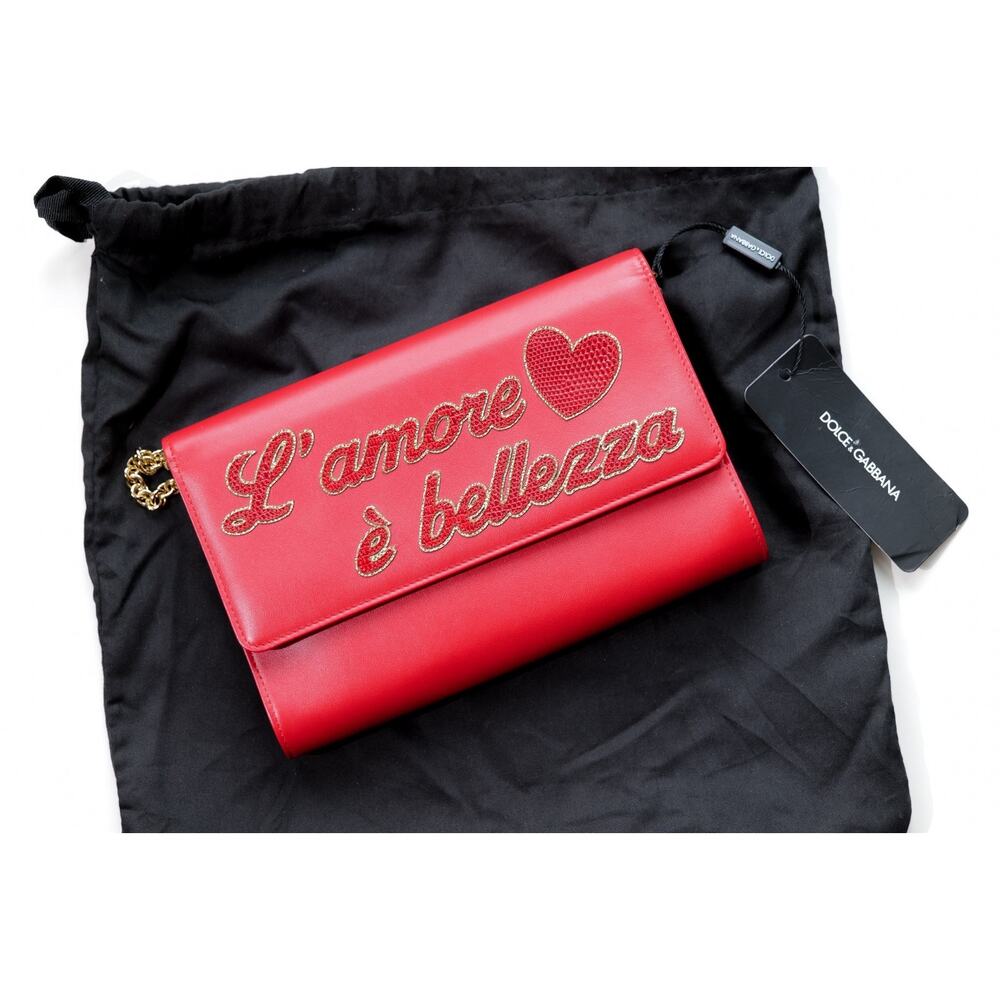 Dolce & Gabbana Red Leather Crossbody "L'amore e Belezza" Clutch Purse RRP $1590